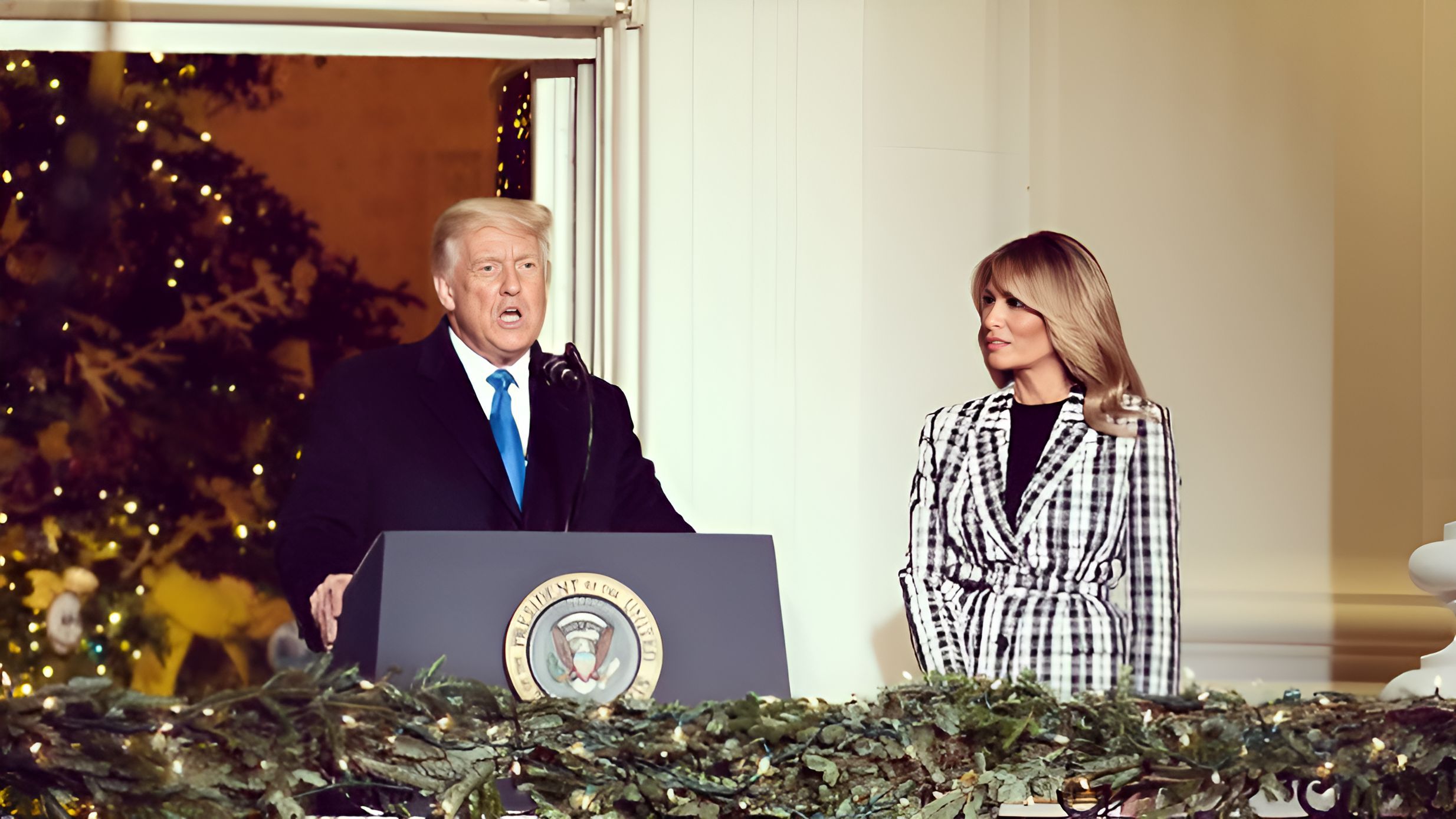 Donald Trump and Melania Trump on the 98th Annual Tree Lighting Ceremony.(image via @flotus45/instagram)