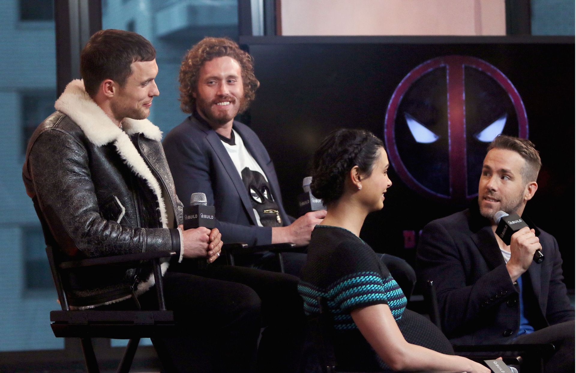 AOL Build Speaker Series - Ryan Reynolds, TJ Miller, Ed Skrein and Morena Baccarin, &quot;Deadpool&quot; - Source: Getty