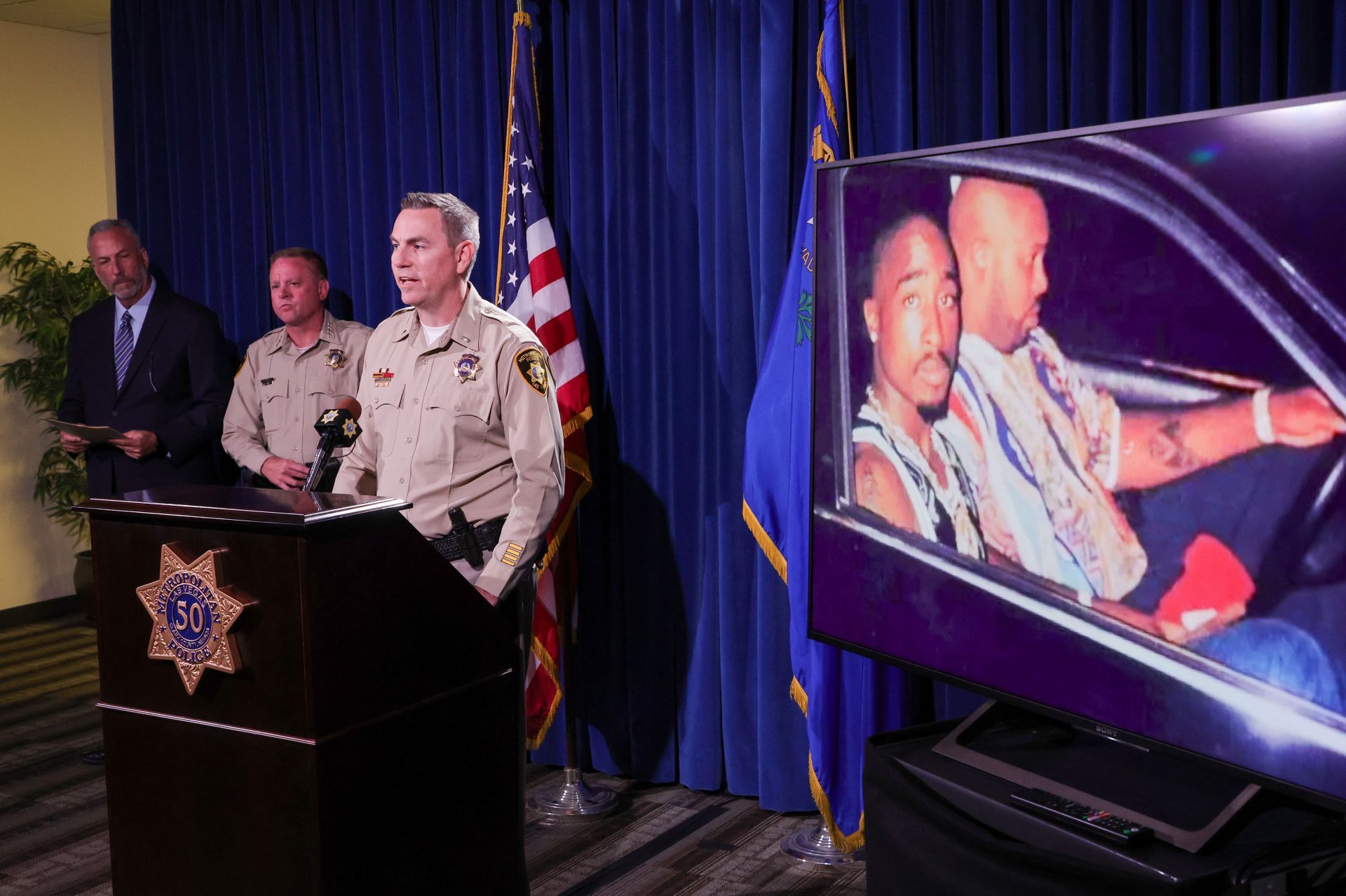 Las Vegas Police Department Holds News Conference On Arrest In 1996 Murder Of Tupac Shakur - Source: Getty