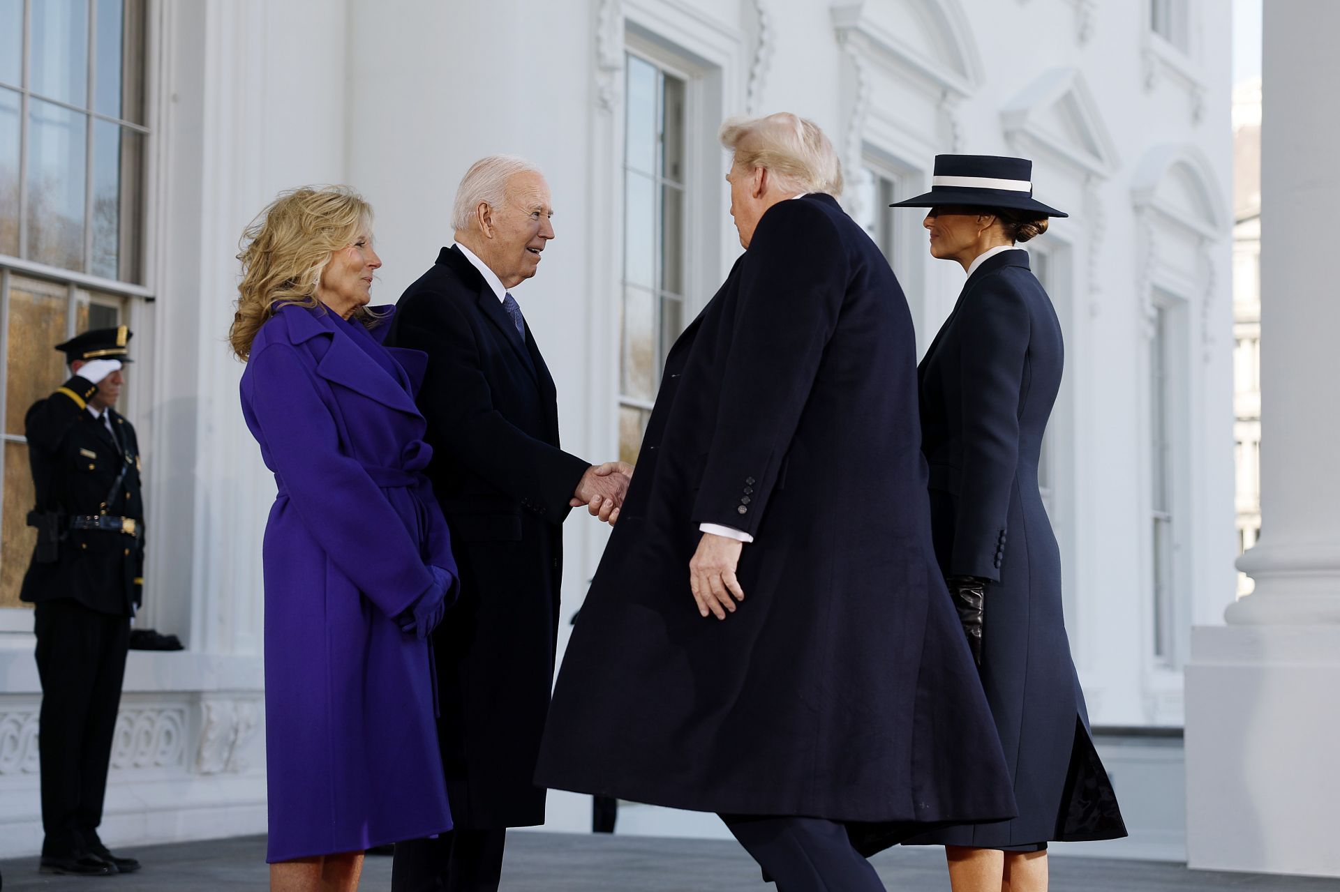 Bidens greeting the Trumps at the White House ahead of inauguration (Image via Anna Moneymaker/Getty Images)