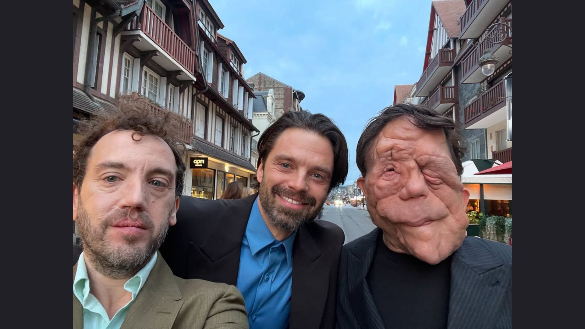 Aaron Schimberg, Sebastian Stan, and Adam Pearson at a screening of A Different Man (Image via Instagram/@adam_pearson_tv)