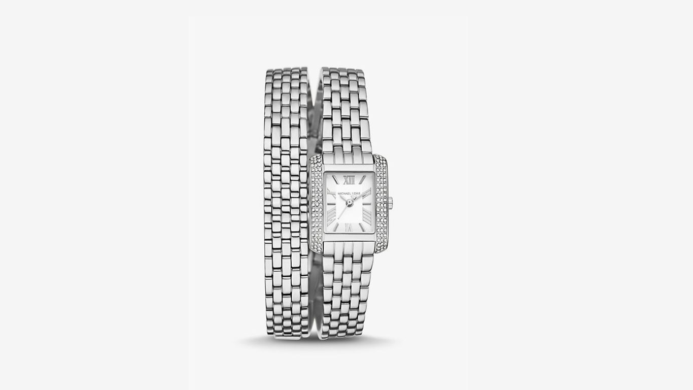 Petite Emery Pav&eacute; Silver-Tone Double Wrap Watch