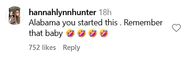 A user blames Alabama (image via @hannahlynnhunter on Instagram)