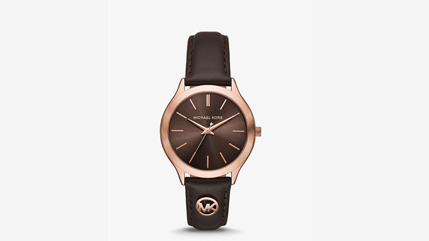 Slim Runway Rose Gold-Tone and Leather Watch