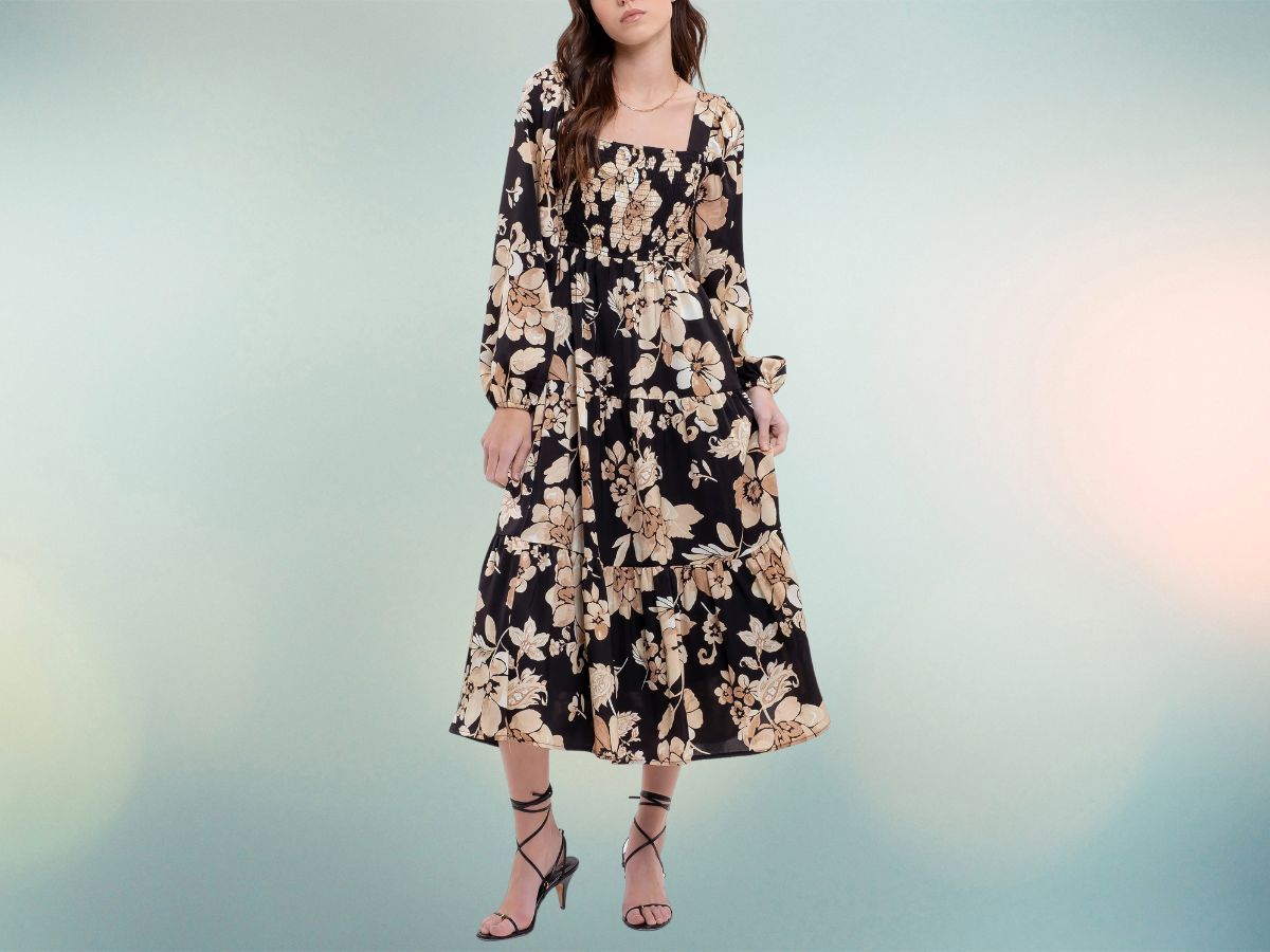 August Sky Floral Long Sleeve Midi Dress (Image via Nordstromrack)