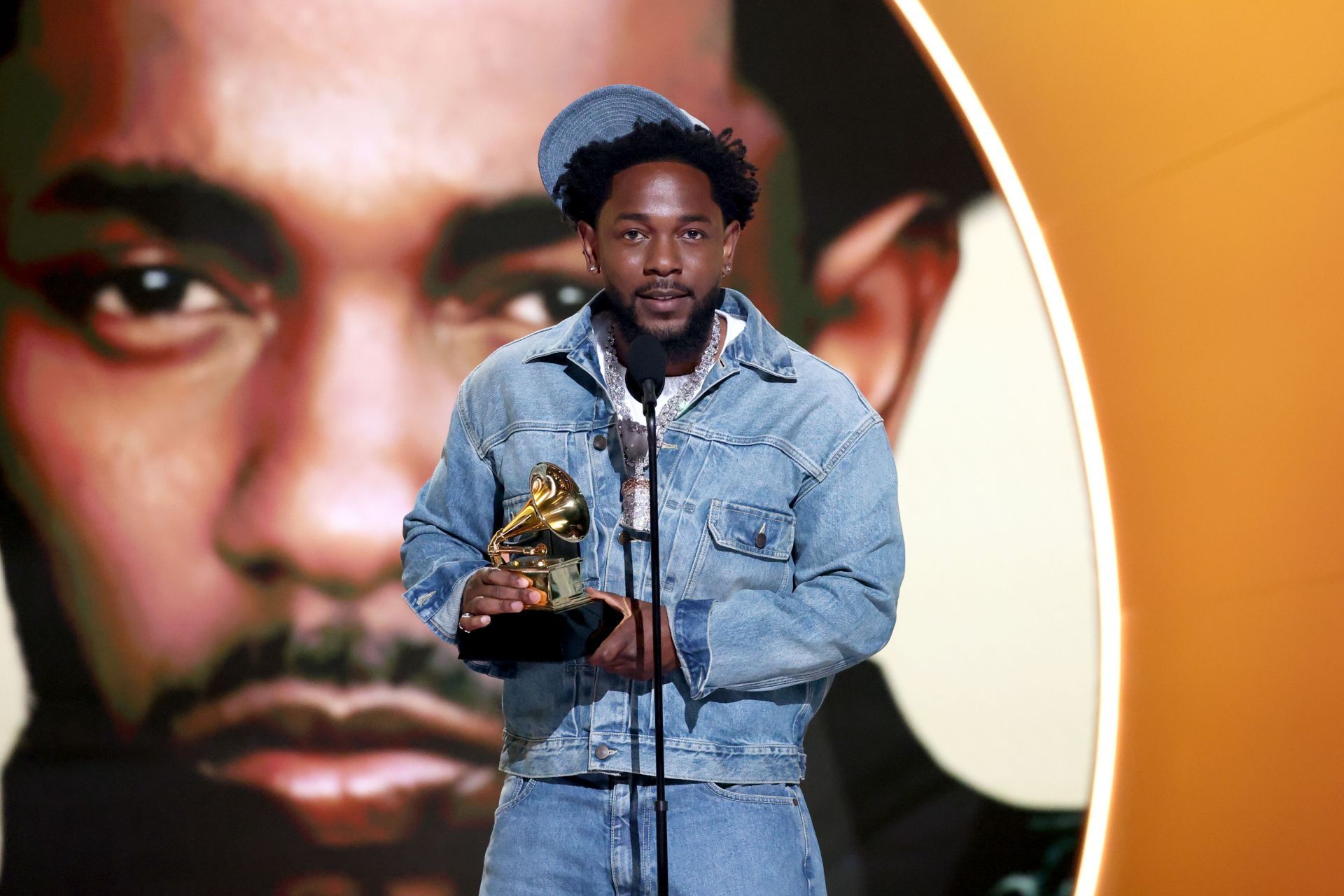 Kendrick Lamar dedicated the Record of the Year award to the city of LA (Image via Kevin Mazur/Getty Images)