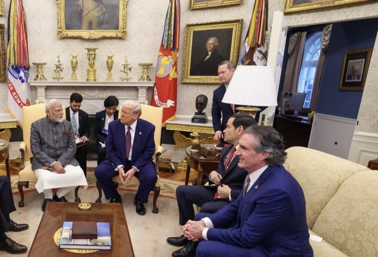 President Trump and Indian Prime Minister Narendra Modi met in the Oval Office to talk about taxes and trade. (Image via X/@ResethO)