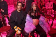 Asap Rocky and a pregnant Rihanna are seen at the Gucci show during Milan Fashion Week Fall/Winter 2022/23 on February 25, 2022 in Milan, Italy. (Photo by Victor Boyko/Getty Images for Gucci)