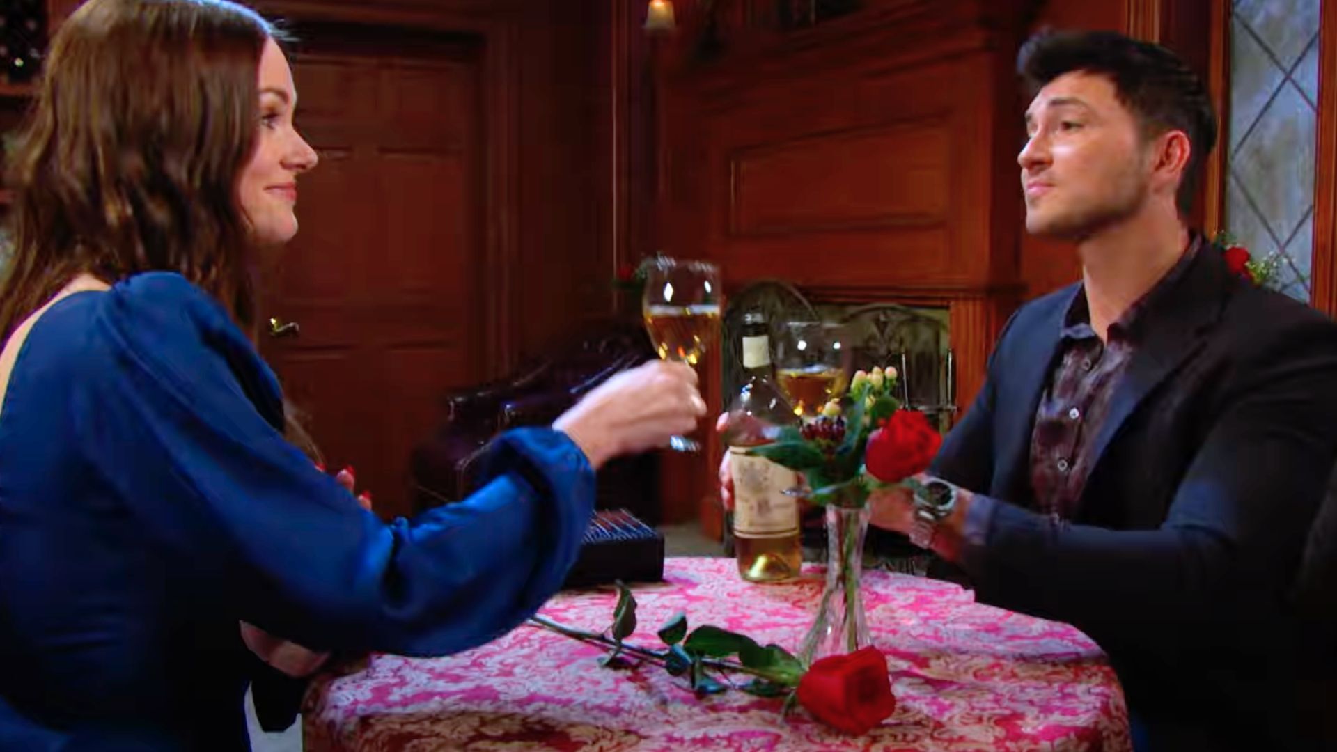 Stephanie and Alex enjoy a Valentine&#039;s Day dinner on Days of our Lives | Image: Peacock