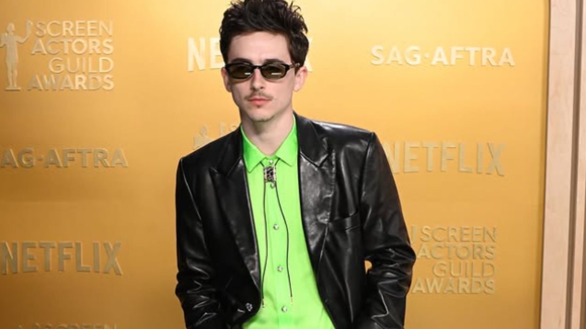 Timothée Chalamet&rsquo;s neon green and black look at the 2025 SAG Awards (Image via Instagram / @sagawards)