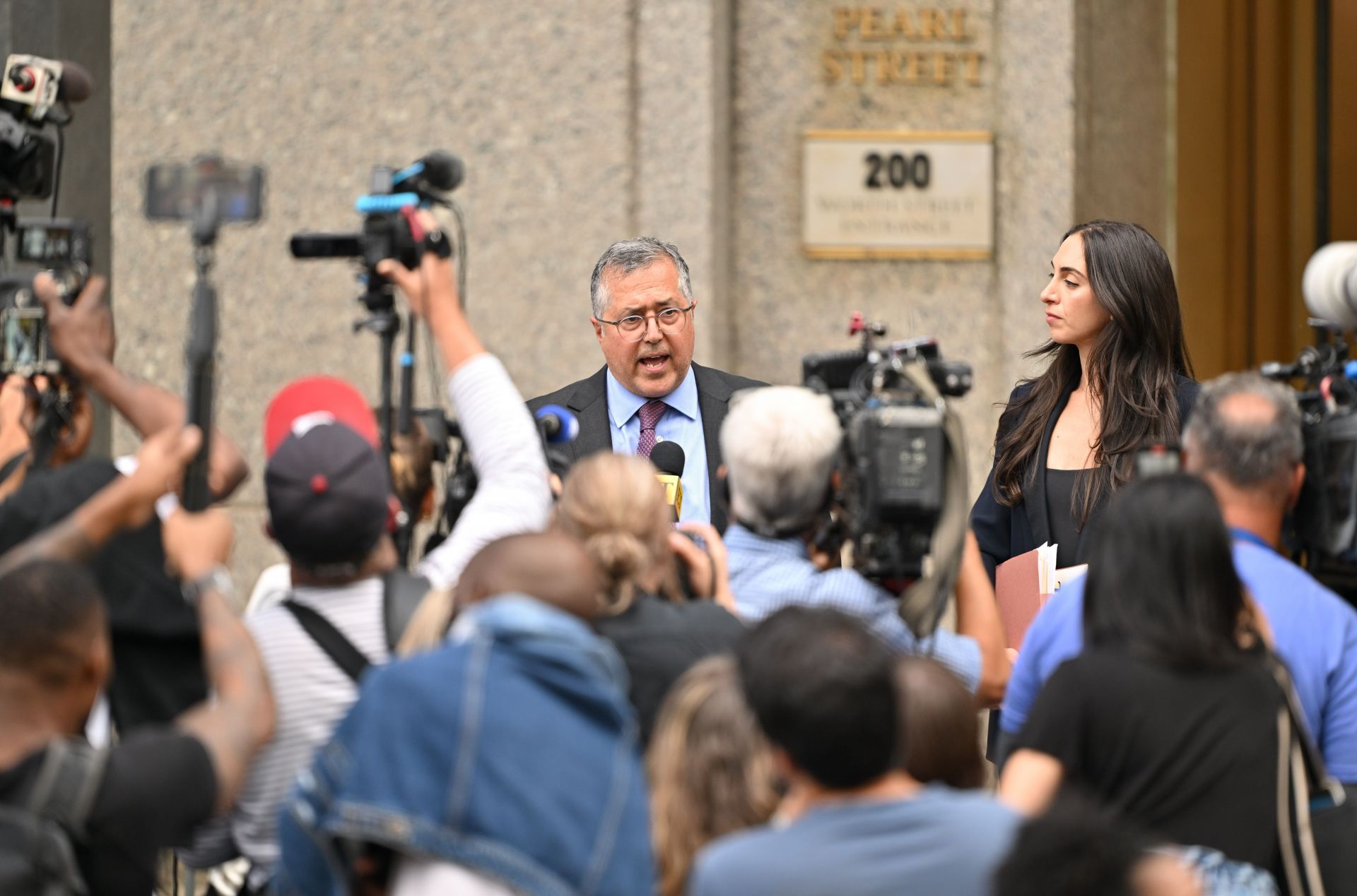 Lawyer for Sean Combs, Marc Agnifilo, speaks to members of the media outside the U.S. District Court on September 17, 2024, in New York City. Music mogul Sean &quot;Diddy&quot; Combs was arrested in Manhattan on September 16 in a s*x trafficking probe following a federal indictment. (Photo by James Devaney/GC Images)