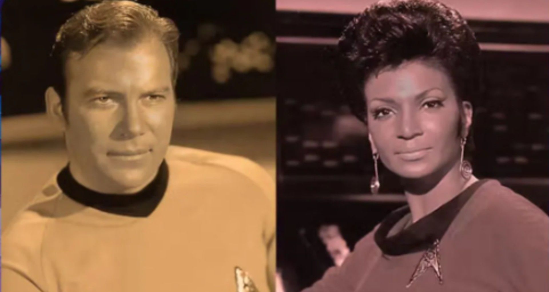 First interracial kiss on TV - Kirk and Uhura on Season 3 of Star Trek (Image via StarTrek.com)