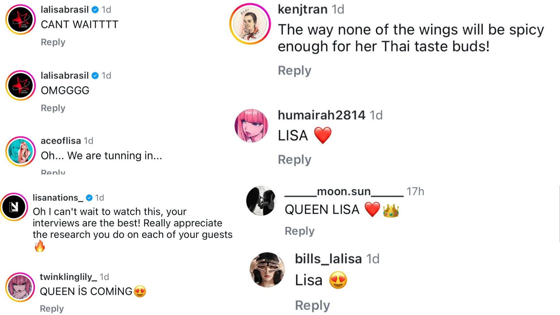 Fan reaction on BLACKPINK Lisa&#039;s &lsquo;Hot Ones&rsquo; Promo (Image via Instagram)