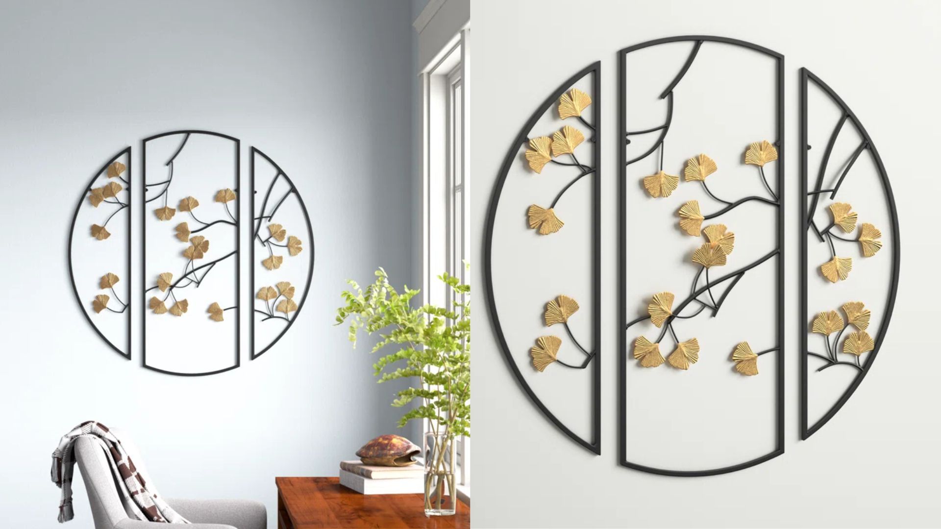 3 Piece Gingko Leaves Metal Wall D&eacute;cor Set (Image via Wayfair)