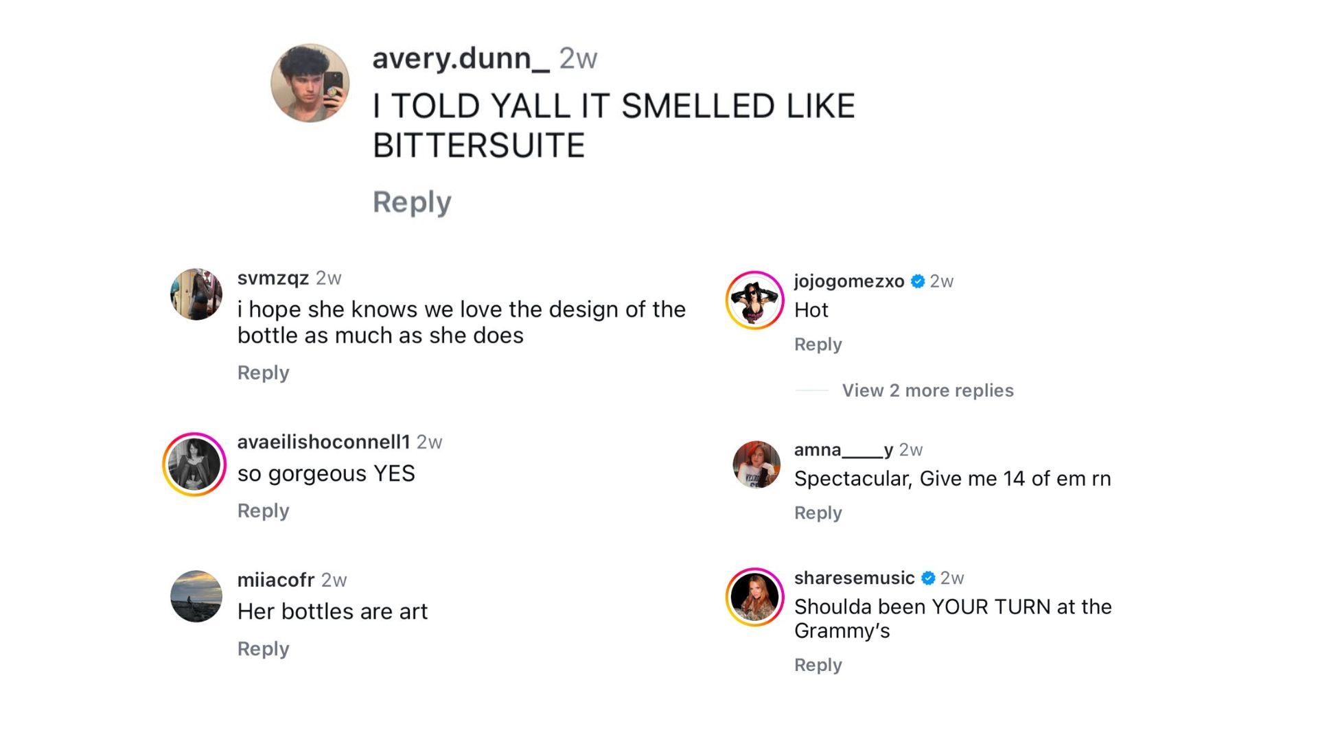 Fan reactions to Billie Eilish&#039;s new fragrance &#039;Your Turn&#039; (Image via Instagram)