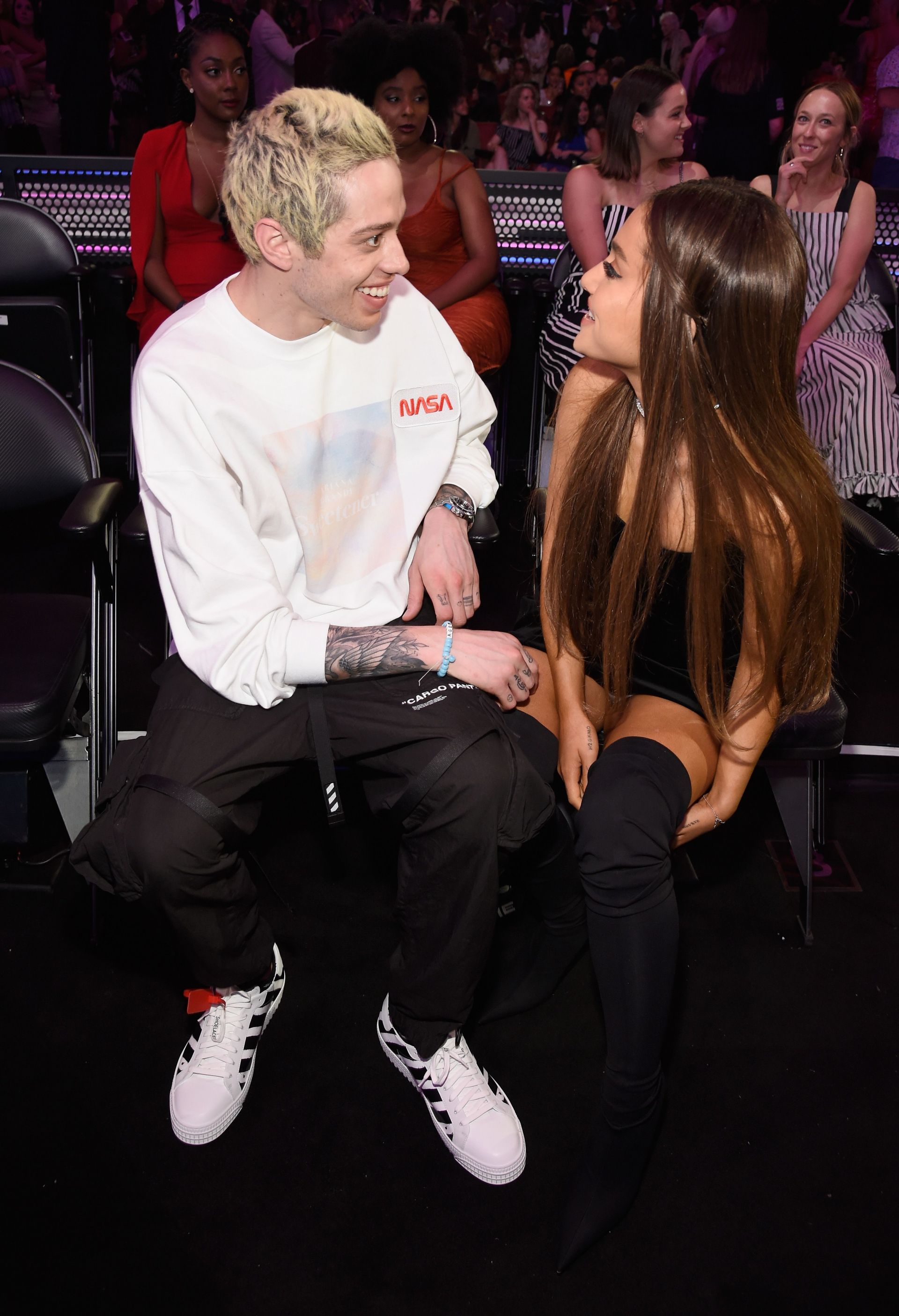 NEW YORK, NY - AUGUST 20: Pete Davidson and Ariana Grande inside the 2018 MTV Video Music Awards at Radio City Music Hall on August 20, 2018 in New York City. (Photo by Kevin Mazur/WireImage)