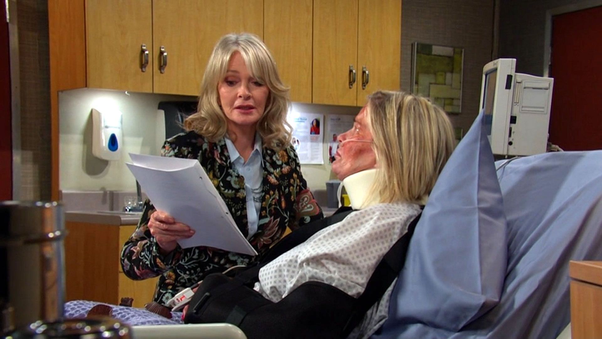 Days of Our Lives&#039; Hattie trying to run lines with a convalescing Bonnie. | Image Source: Peacock