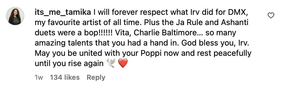 A fan paying tribute to Irv Gotti on Instagram (Image via Instagram)