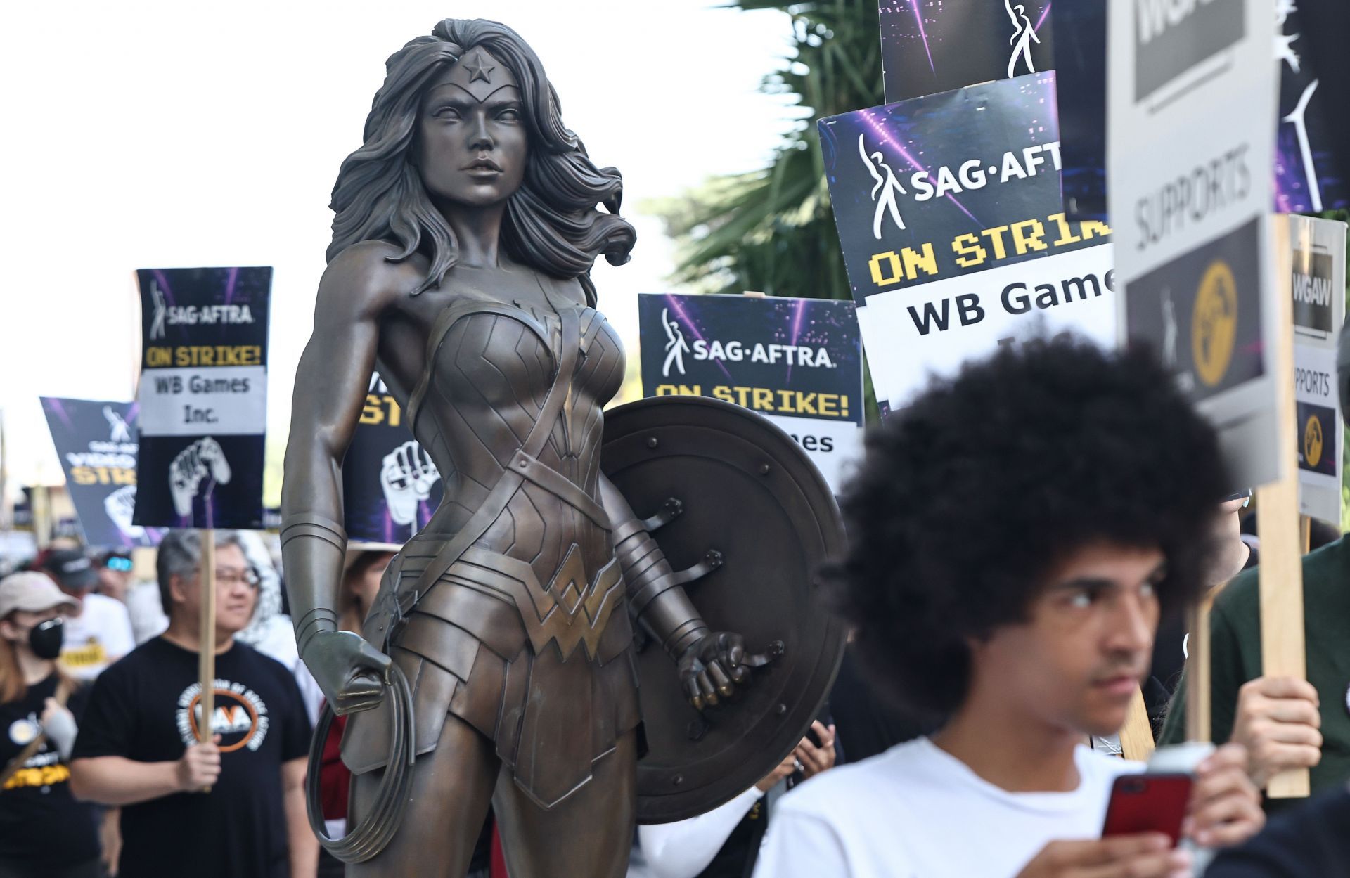 Striking SAG-AFTRA Video Game Performers Picket At WB Games Inc. Over Labor Dispute Involving Use Of Artificial Intelligence - Source: Getty