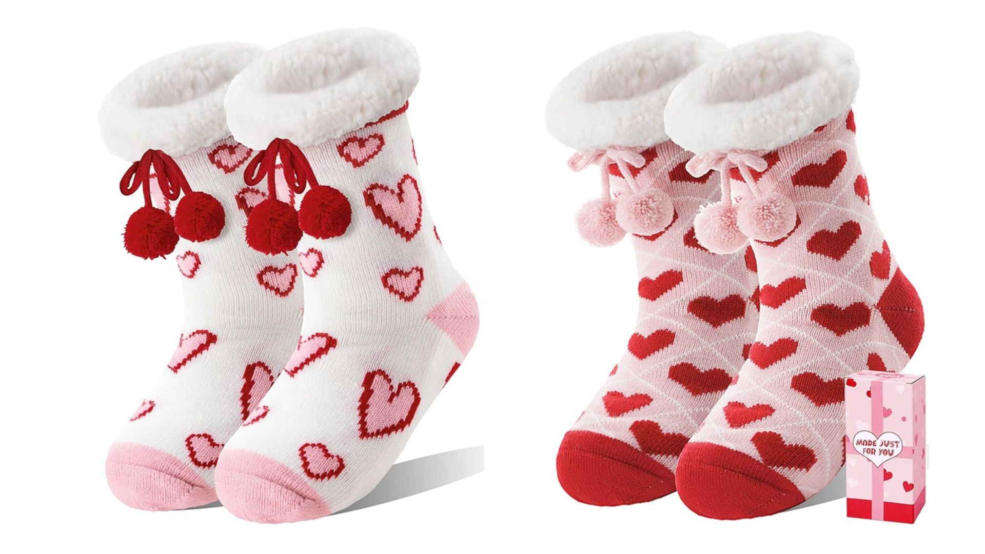 MOGGEI Valentines Day Fuzzy Grips Socks (Image via Amazon)