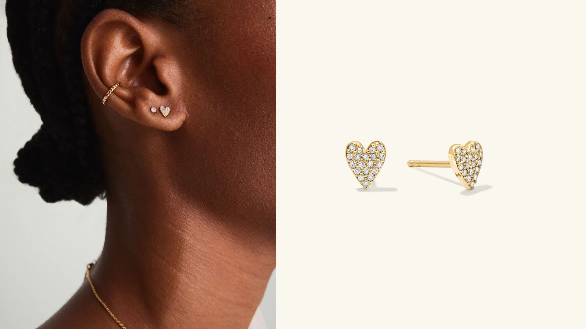 Mini Heart Pav&eacute; Diamond Stud Earrings (Image via Mejuri)