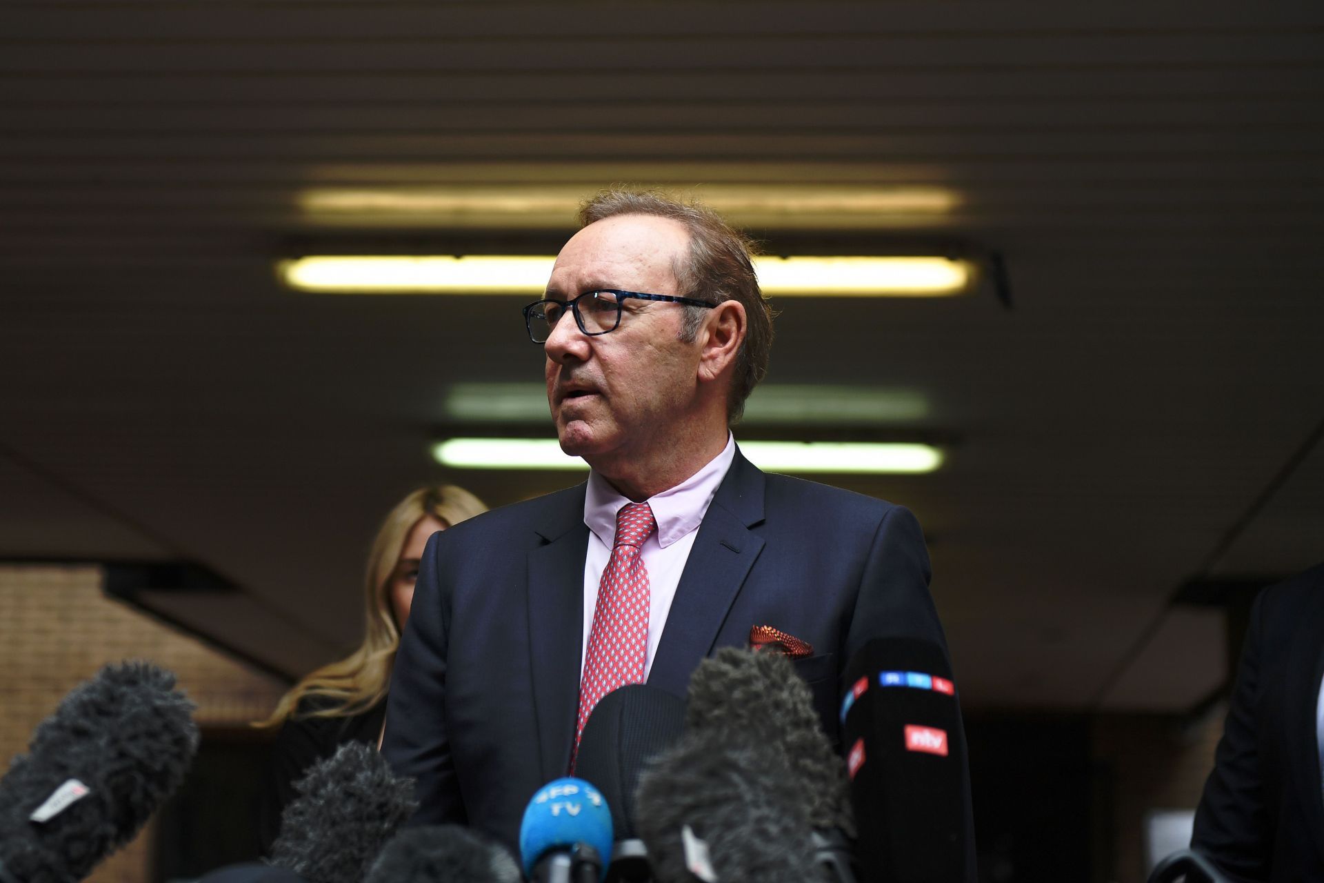 Kevin Spacey speaks to the press after leaving court on July 26, 2023, in London, England. (Image via Getty)