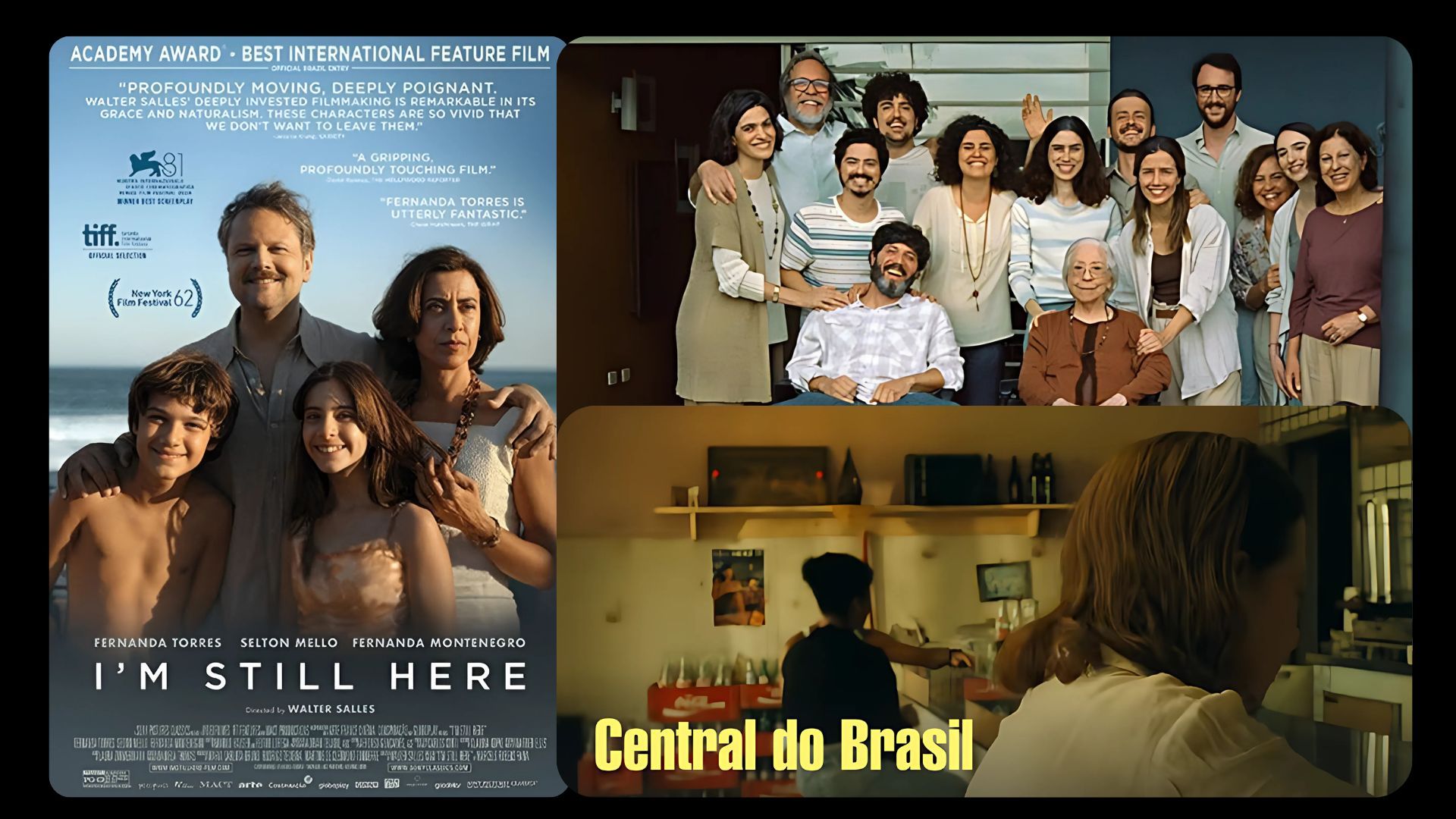 Collage by Beatrix Kondo of images and posters from the movies Central do Brasil (Central Station) and I