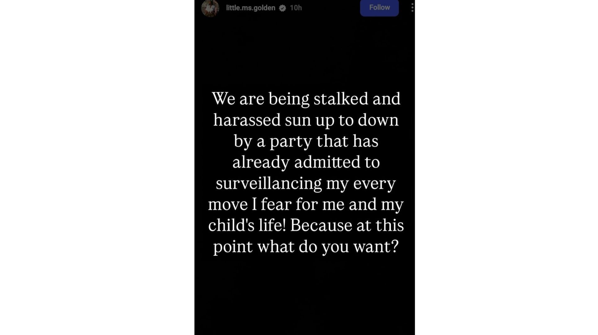 Ayesha Howard alleged that someone is stalking her every move. (Image via Instagram/@little.ms.golden)