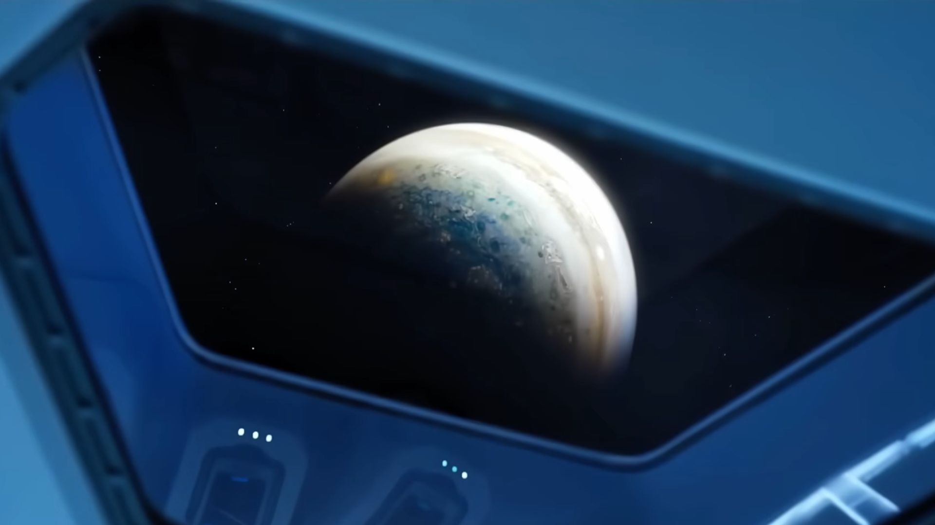 Earth, as can be seen from a spaceship window in Slingshot