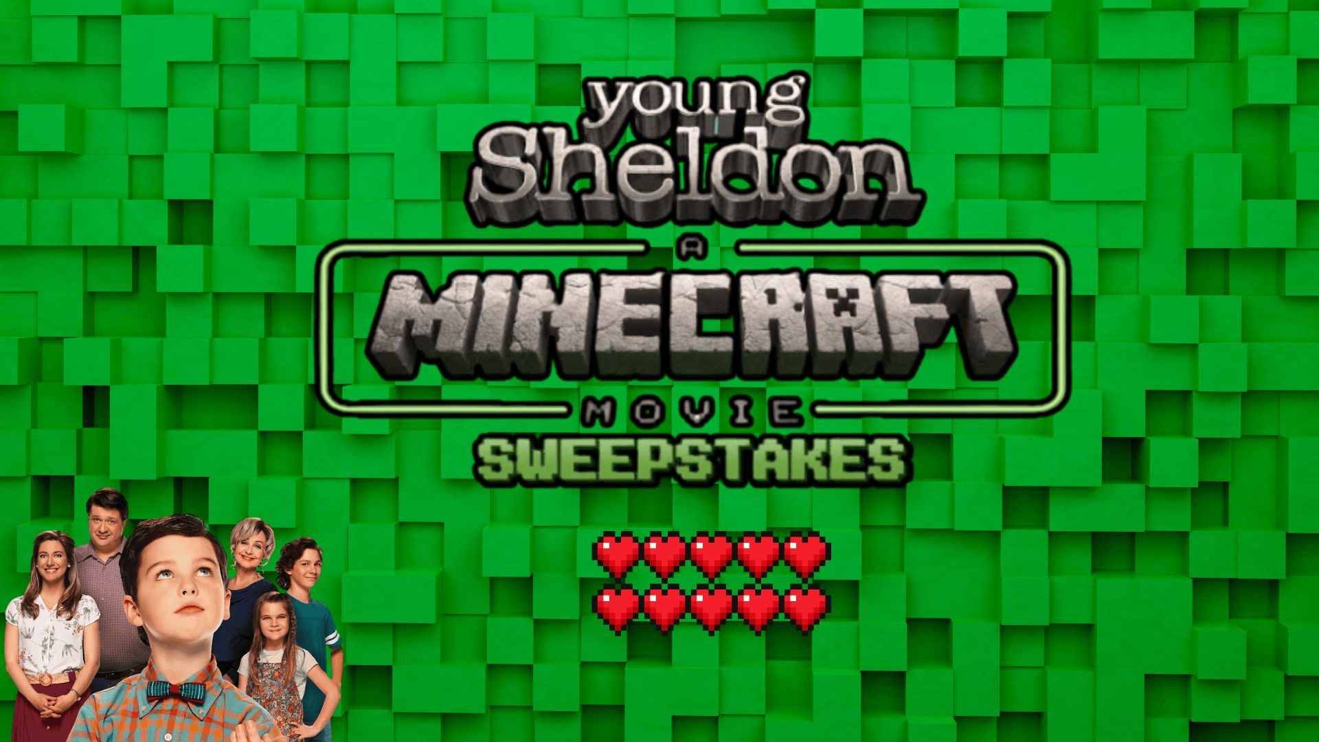 Collage of Young Sheldon Minecraft Movie Sweepstakes by Beatrix Kondo of Soap Central (Images via: Netflix/Young Sheldon MInecraft Movie Sweestakes/Canva)