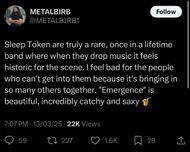 A fan's tweet on Sleep Token's latest release, Emergence.