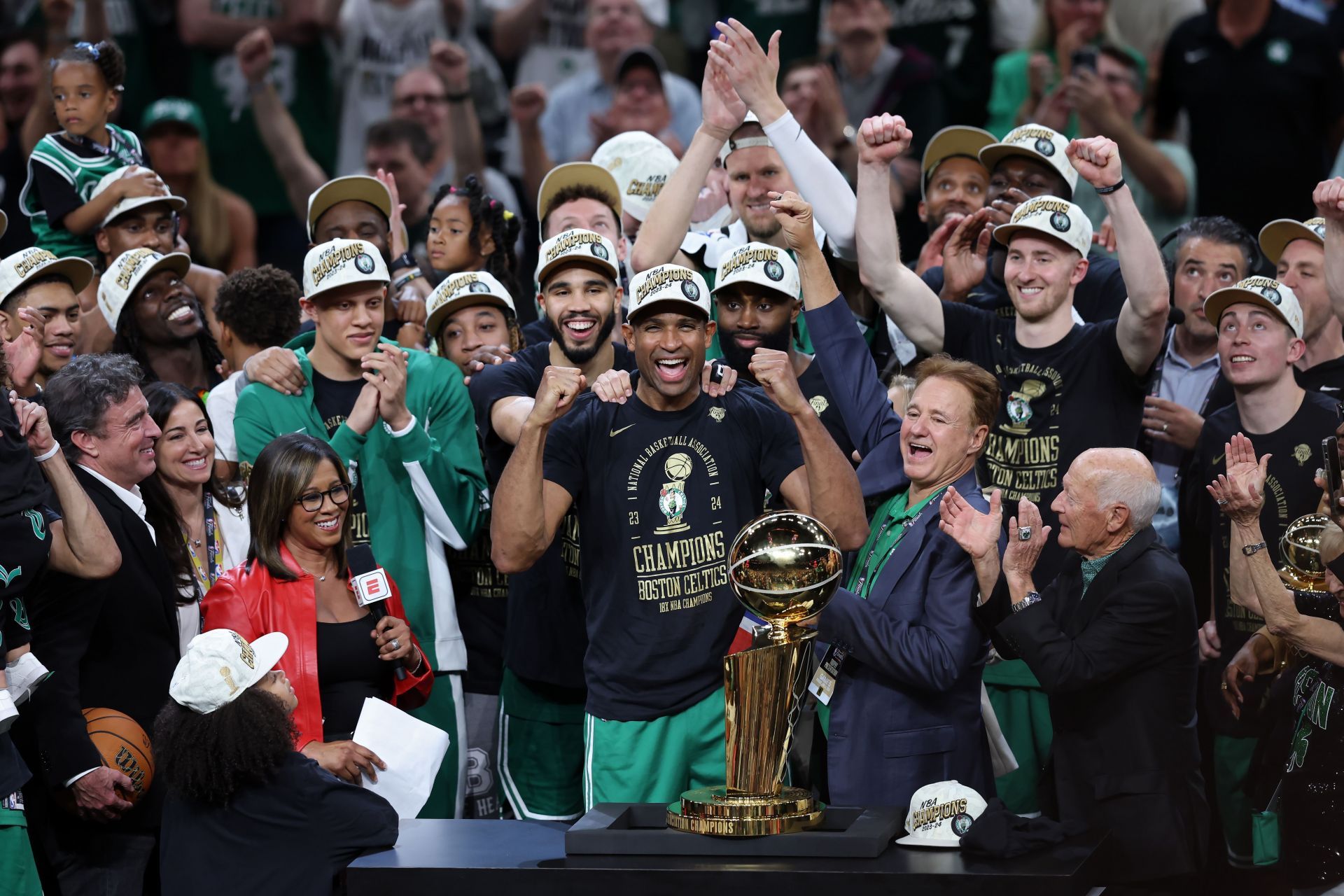 Boston Celtics celebrate after winning the 2024 NBA Finals. (Image via Getty)