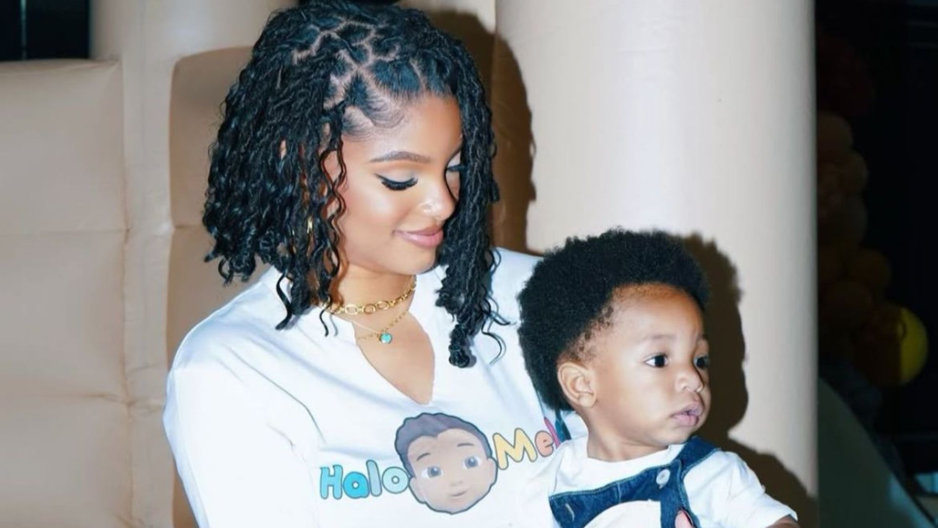 Halle Bailey with her son Halo on his 1st birthday - via Halle