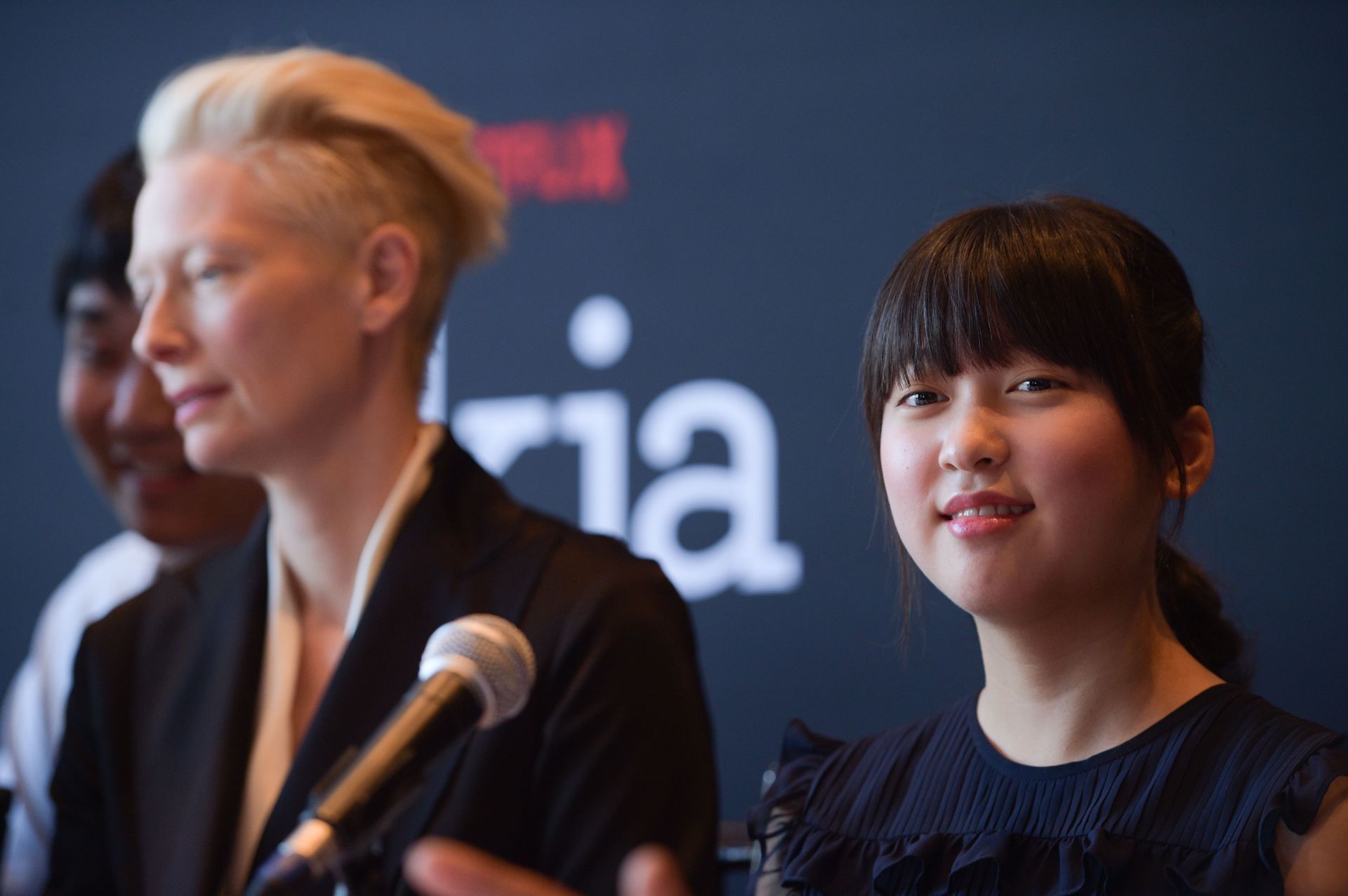 Co-Stars Tilda Swinton and An Seo Hyun speak during the &quot;Okja&quot; Press Conference New York at Mandarin Oriental Hotel on June 9, 2017 in New York City. - Source: Getty