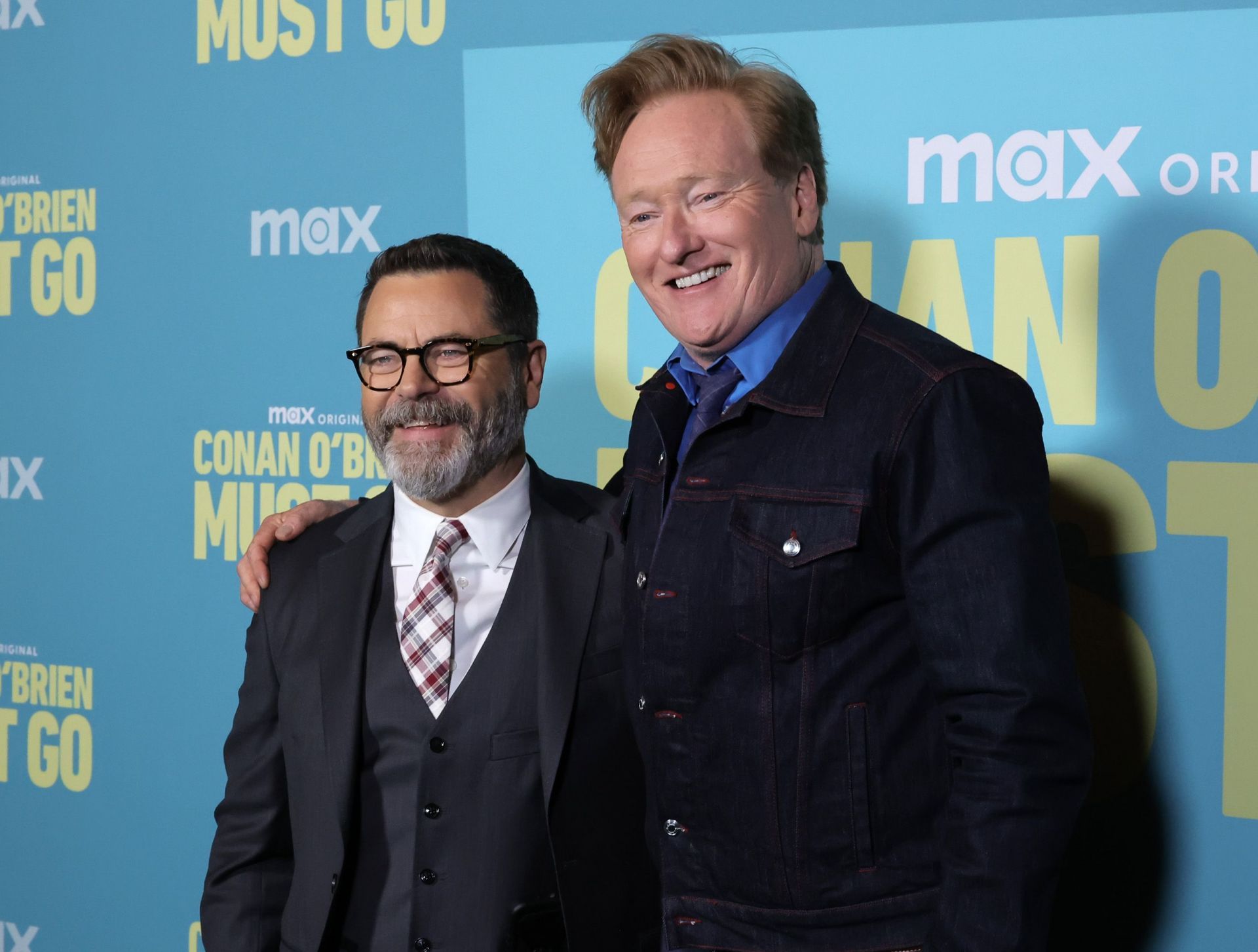 Nick Offerman and Conan O&#039;Brien in 2024. (Image via Getty)