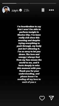 Zayn Mallik's post on Instagram Stories Source: Instagram