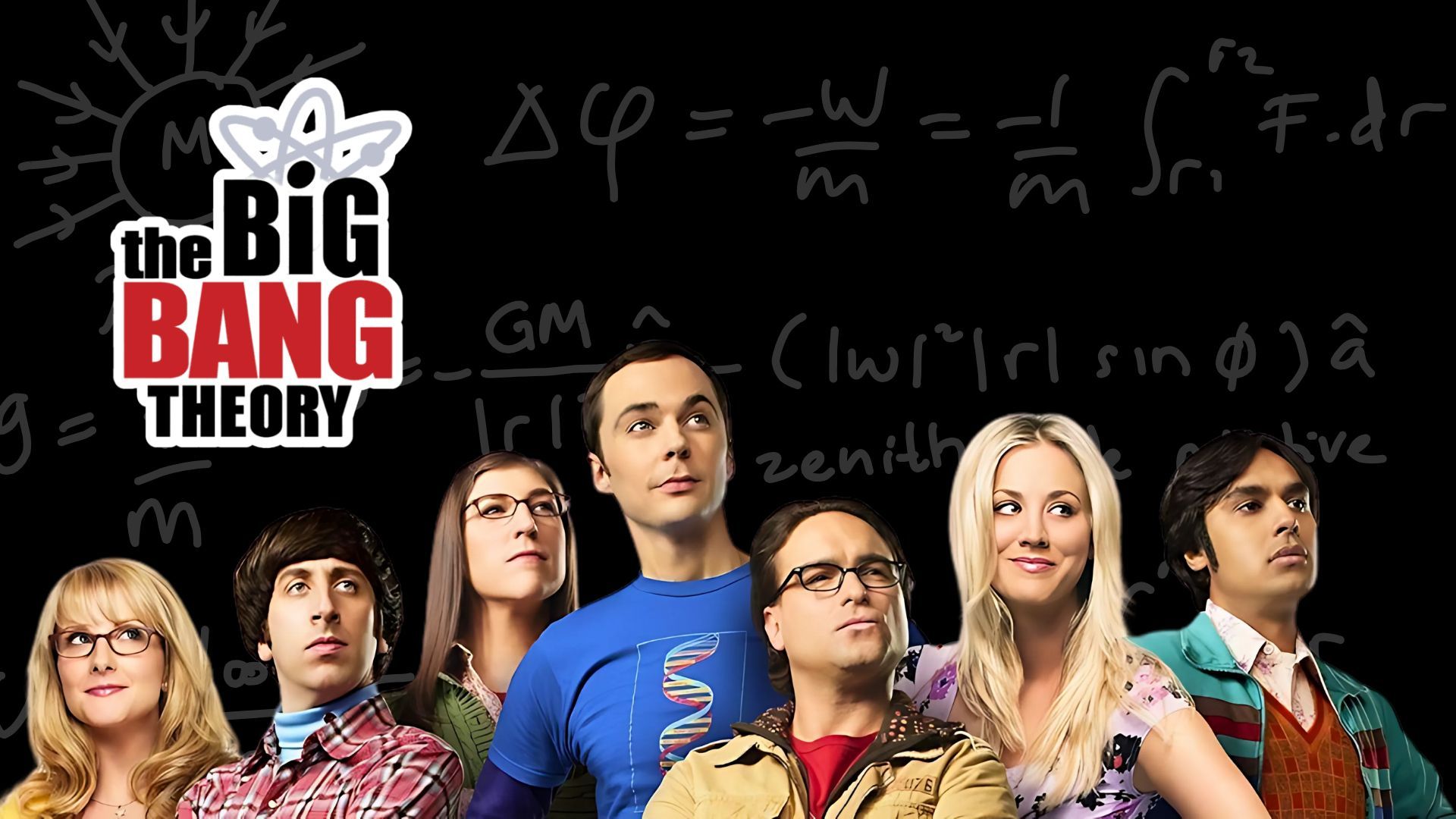 Collage by Beatrix Kondo of science elements plus promotional photo of The Big Bang Theory | Source: TheBigBangTheory.com