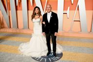 Lauren Sanchez and Jeff Bezos arrive in style at the 2025 Vanity Fair Oscar Party in Beverly Hills. (Image via Getty/Lionel Hahn)