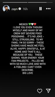 Zayn Mallik's post on Instagram Stories Source: Instagram