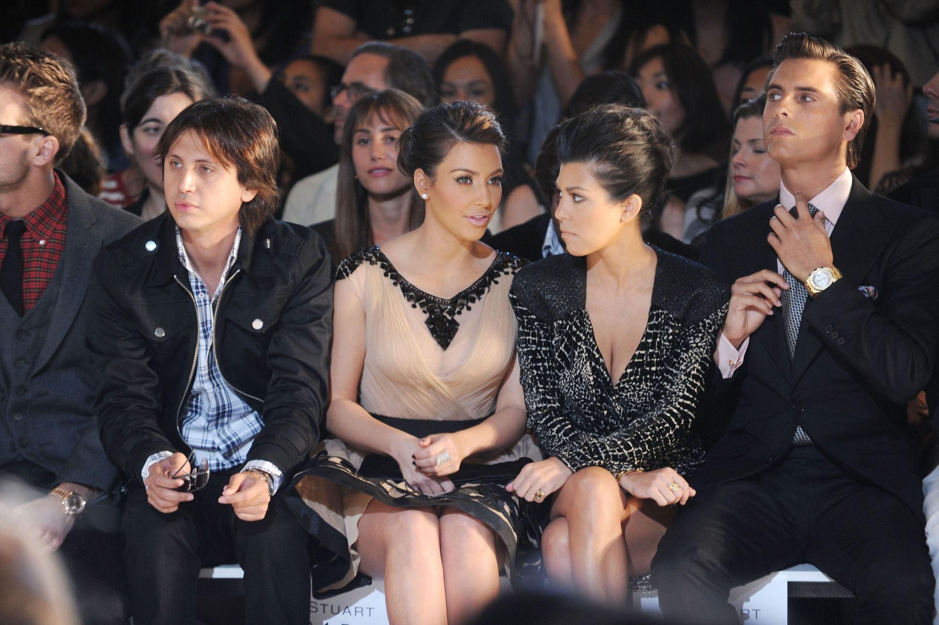 TV personalities Jonathan Cheban, Kimberly Kardashian, Kourtney Kardashian and Scott Disick attend the Jill Stuart Spring 2011 fashion show (Source:Getty)