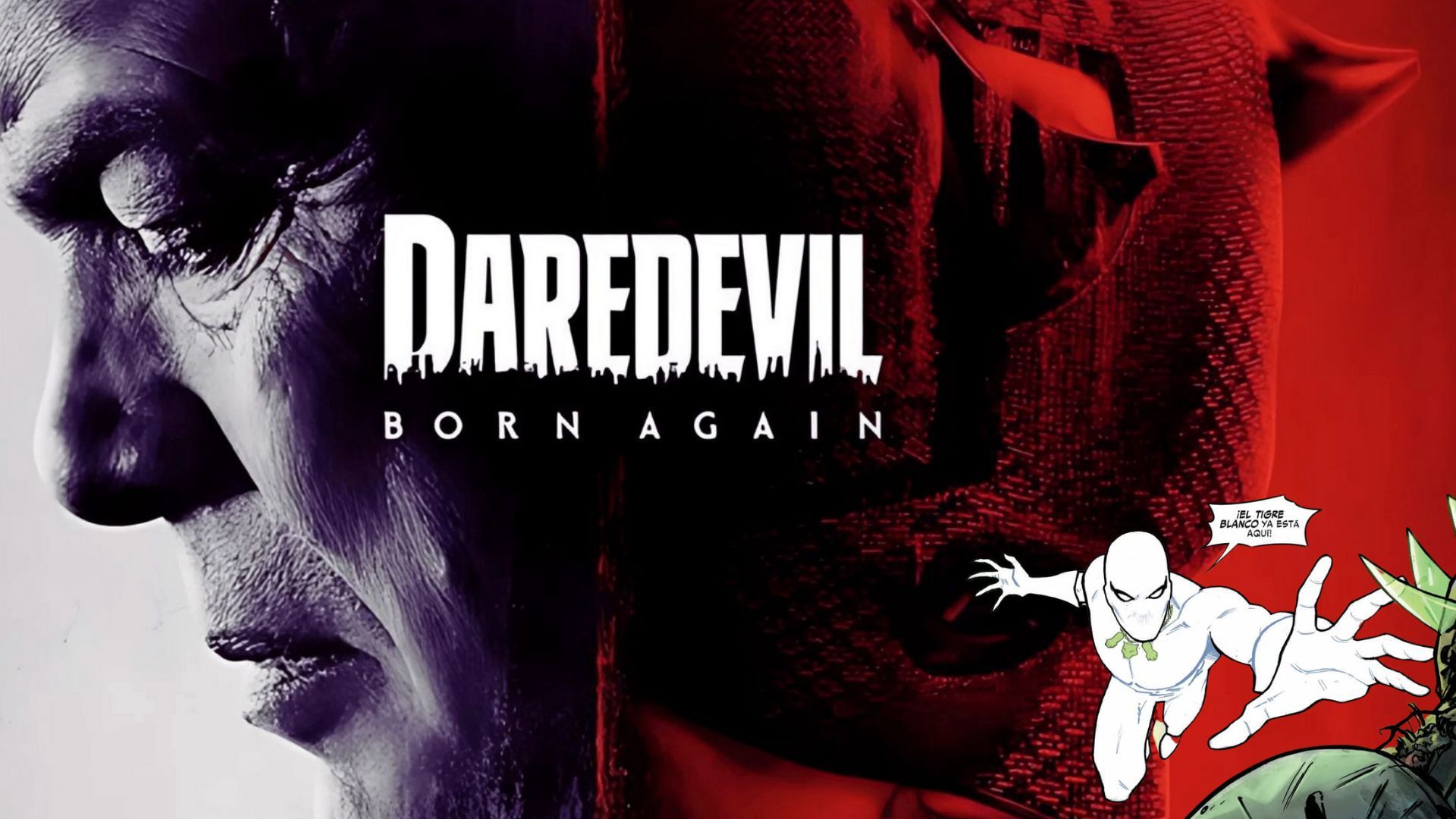 Part of the poster for Daredevil: Born Again + White Tiger from Marvel comics (Collage by Beatrix Kondo of Soap Central)