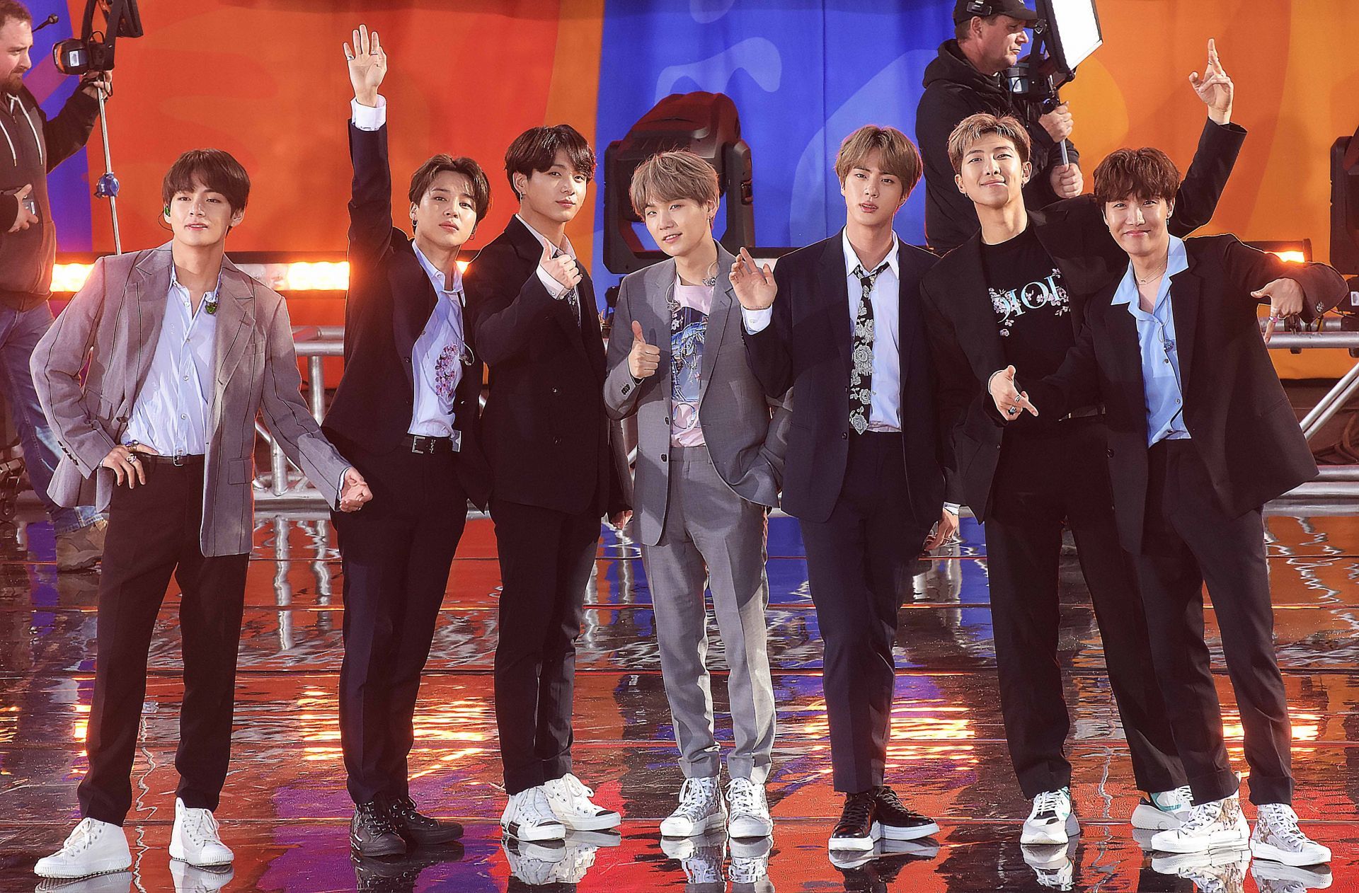 MAY 15: Kim Tae-hyung, Park Ji-min, Jungkook Suga, Kim Seok-jin and J-Hope of BTS are seen on May 15, 2019 in New York City. | Image via: Getty