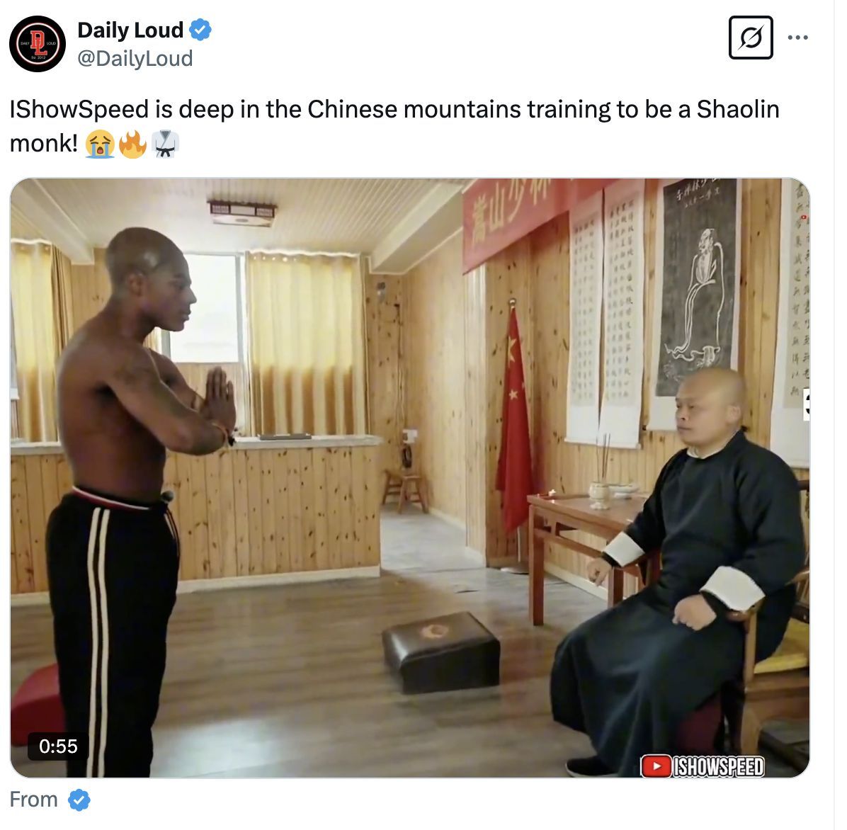 iShowSpeed training to become a Shaolin Monk (Image via X/@DailyLoud)