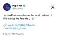 Jordan Firstman's song, 'I wanna see my friend's d***' (Image via X/@pikaso_me)