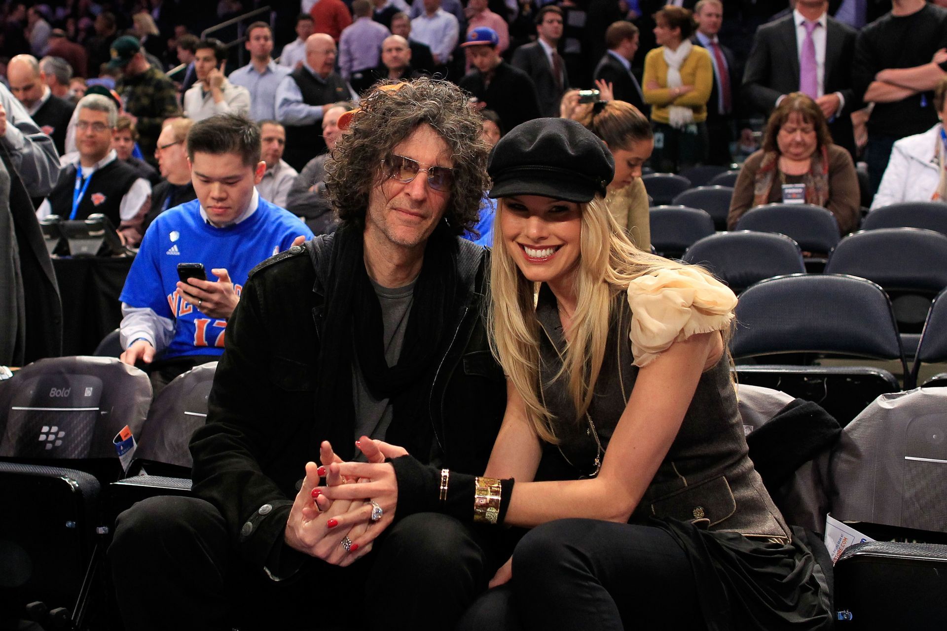 Howard Stern and Beth Ostrosky Stern at the Cavaliers vs. Knicks game in New York City. (Image via Getty/Chris Trotman)