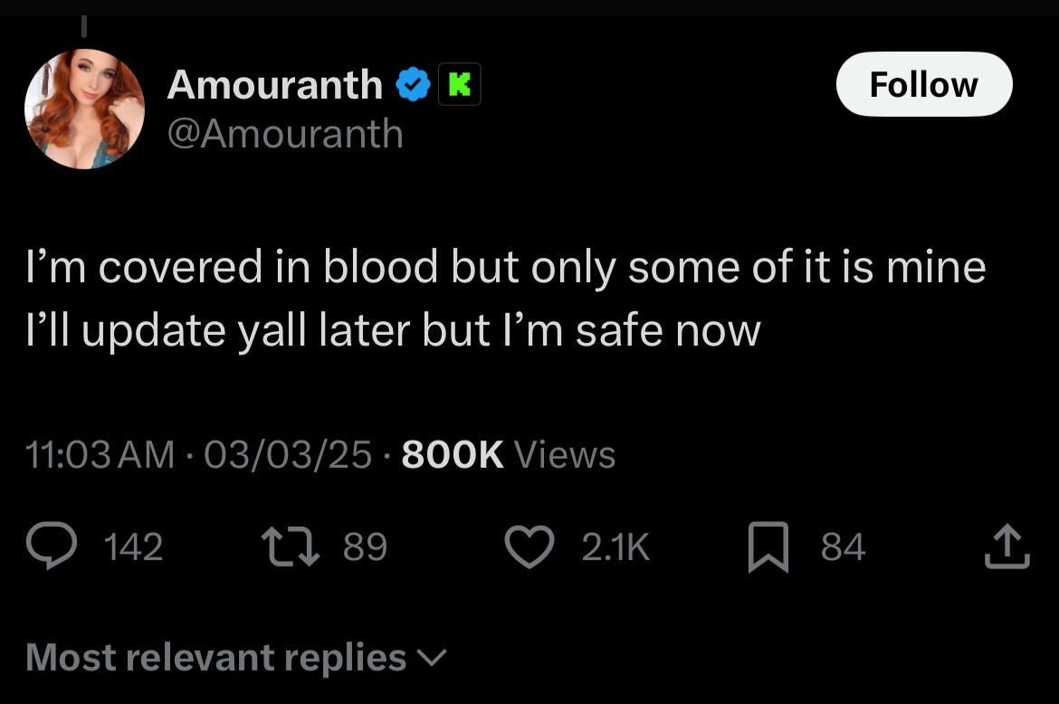 @Amouranth&#039;s tweet on the day of the attack