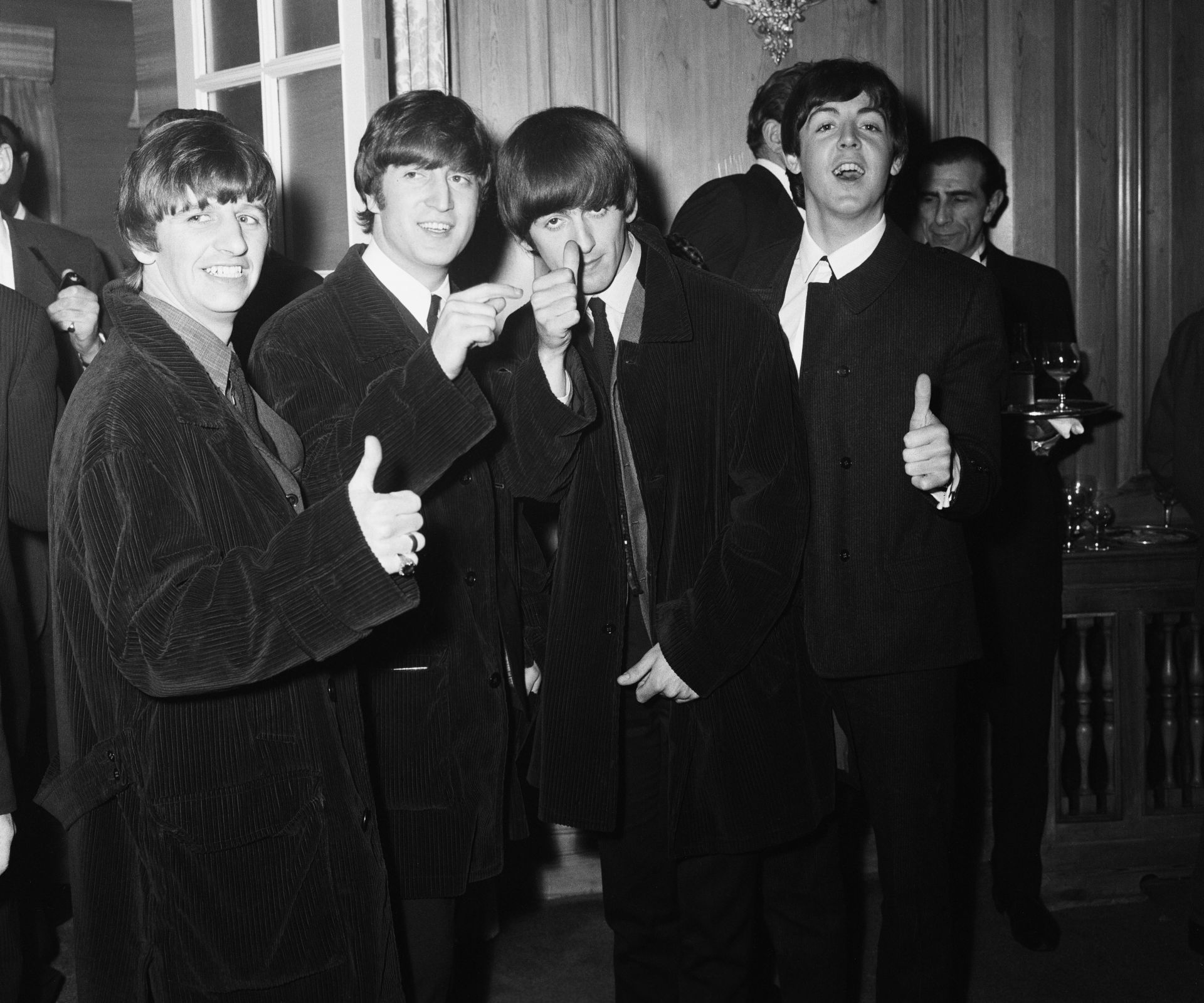 The Beatles at the Variety Club Awards, Dorchester Hotel, London, 19 March 1964. Left to right: Ringo Starr, John Lennon - Source: Getty