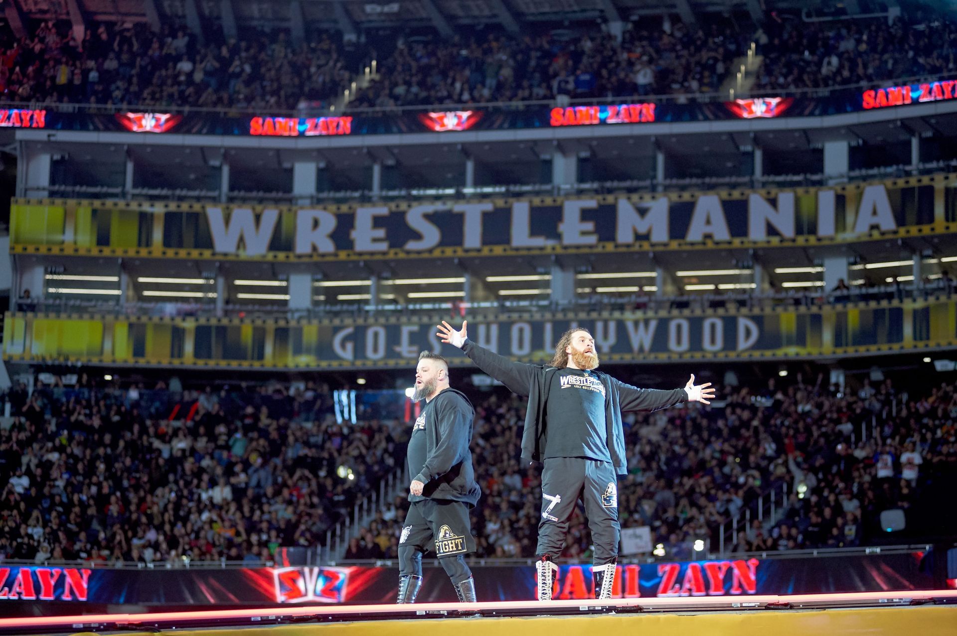 Kevin Owens and Sami Zayn during the Undisputed WWE tag team championship during WrestleMania 39. (Image via Getty)