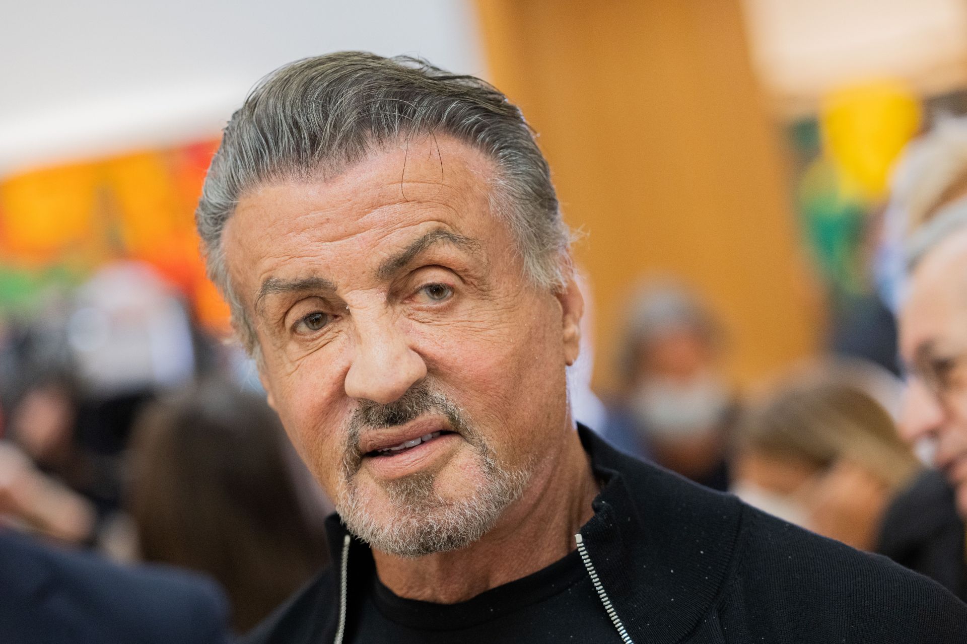 Sylvester Stallone (Rambo), actor and painter, walks through his exhibition &quot;Sylvester Stallone - 75th Birthday Retrospective&quot; at the Osthaus Museum. Image via: Getty