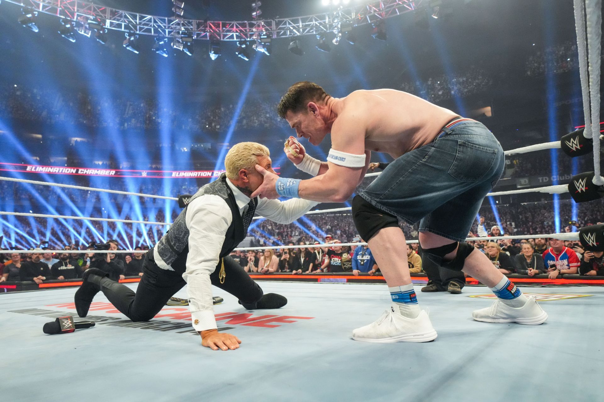 John Cena and Cody Rhodes at WWE Elimination Chamber (Source: Getty)